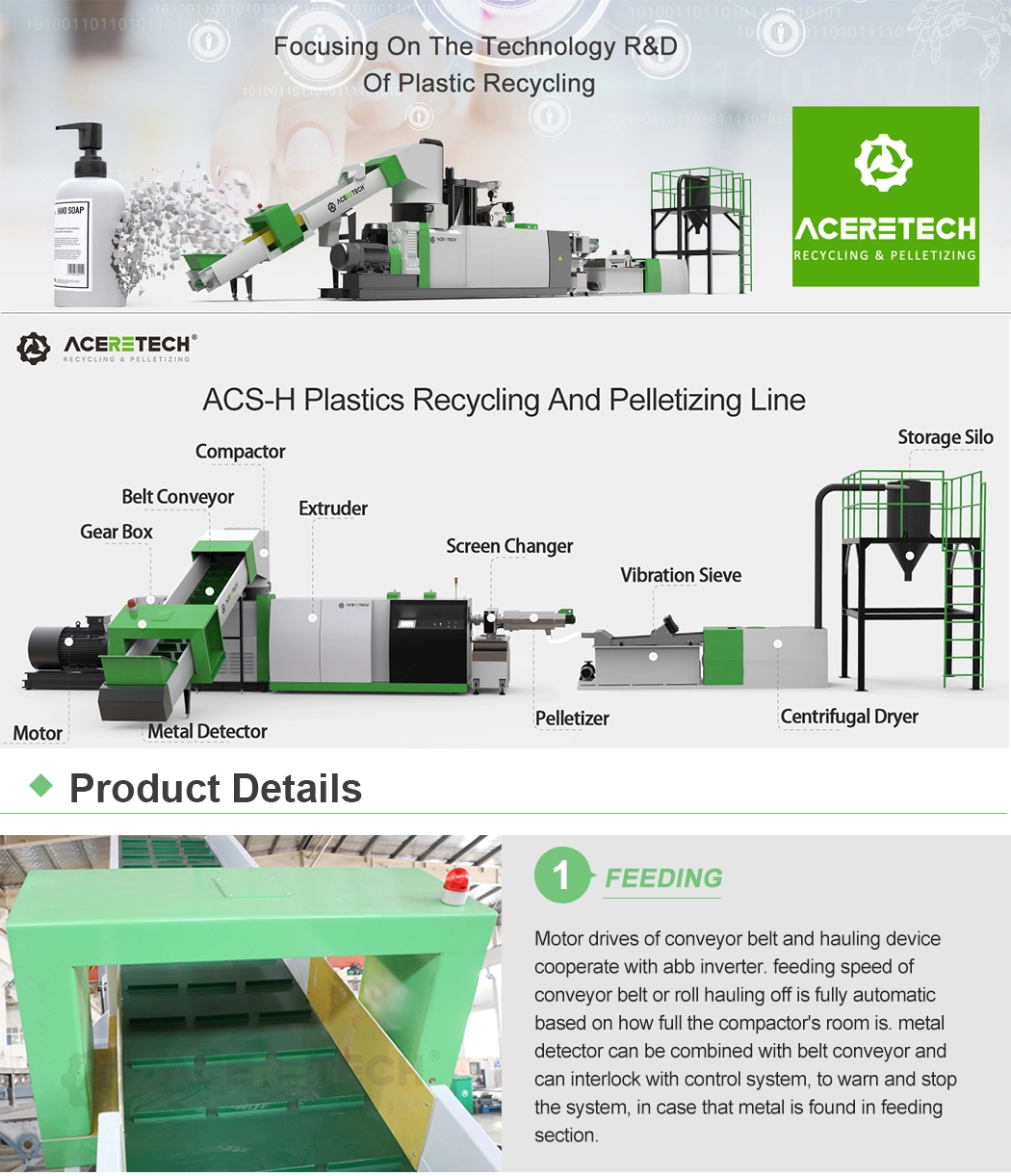 Aceretech Free Accessories Polystyrene Granulator Recycling Machine with Durable Screw